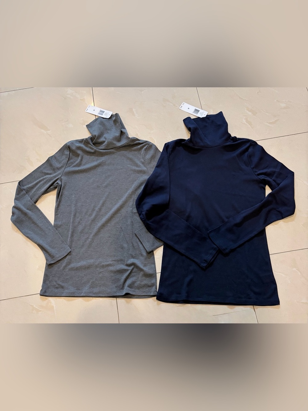 Lauren Ralph Lauren Women's Long Sleeve Turtleneck Top - Gray & Navy